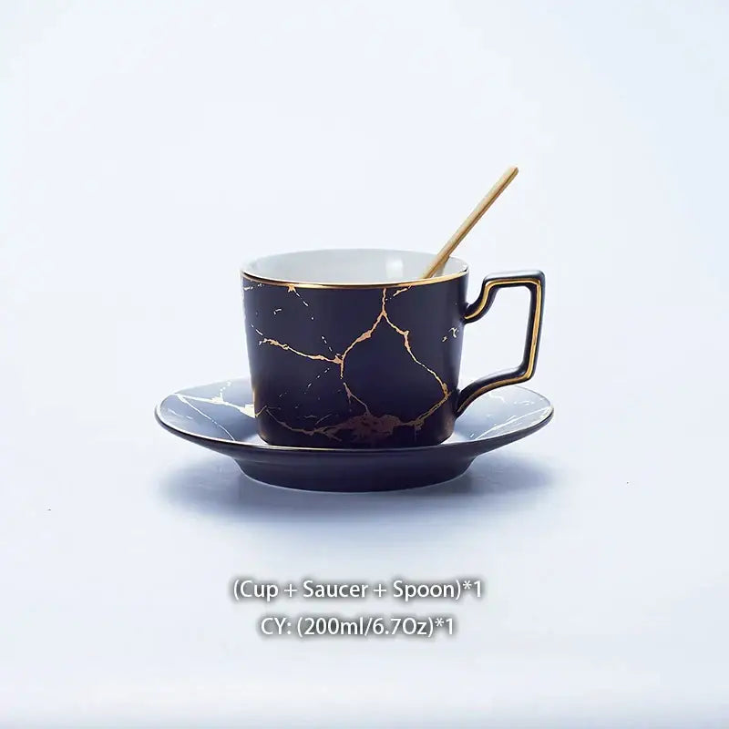 Elegant marble ceramic tea set – dining room gold pattern cups