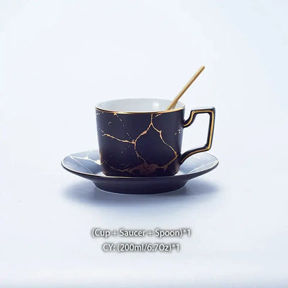 Elegant marble ceramic tea set – dining room gold pattern cups