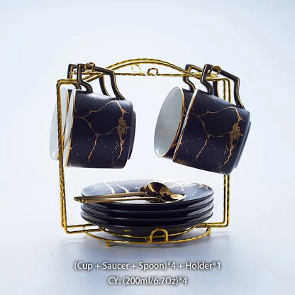Elegant marble ceramic tea set – dining room gold pattern cups