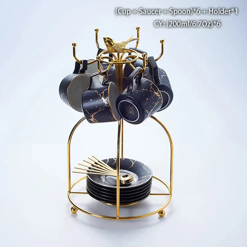 Elegant marble ceramic tea set – dining room gold pattern cups