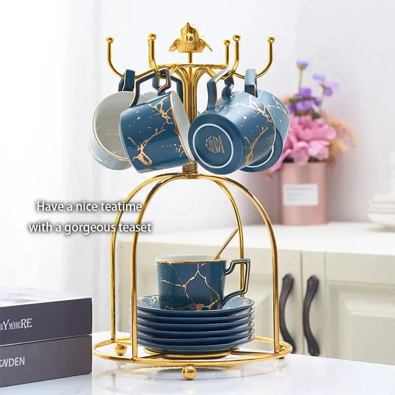 Elegant marble ceramic tea set – dining room gold pattern cups