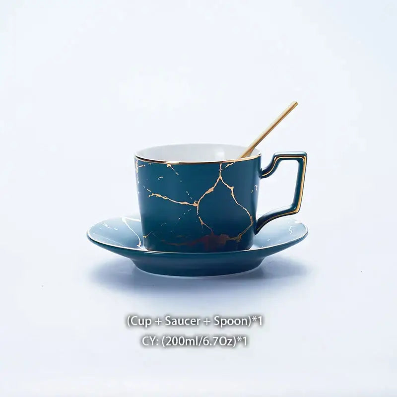 Elegant marble ceramic tea set – dining room gold pattern cups