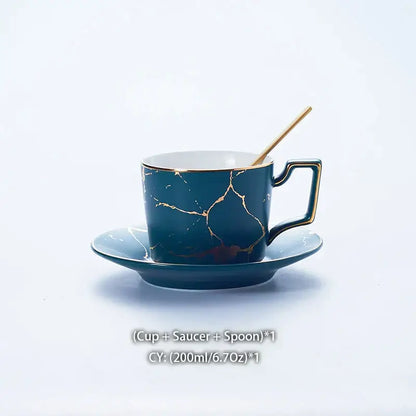 Elegant marble ceramic tea set – dining room gold pattern cups