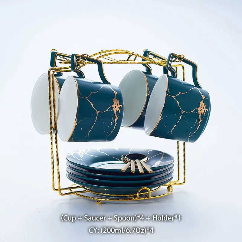 Elegant marble ceramic tea set – dining room gold pattern cups