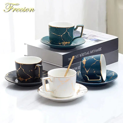 Elegant marble ceramic tea set – dining room gold pattern cups