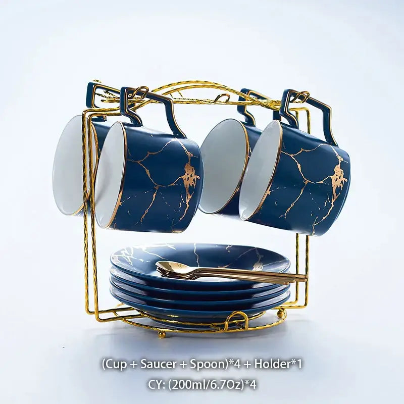 Elegant marble ceramic tea set – dining room gold pattern cups