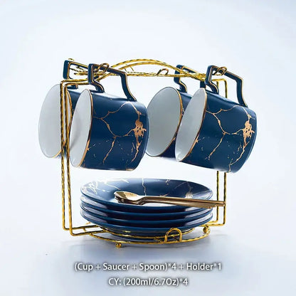 Elegant marble ceramic tea set – dining room gold pattern cups