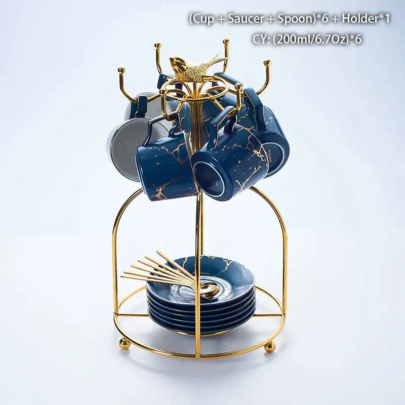 Elegant marble ceramic tea set – dining room gold pattern cups