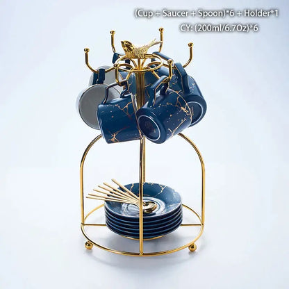 Elegant marble ceramic tea set – dining room gold pattern cups