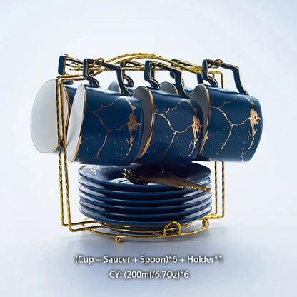 Elegant marble ceramic tea set – dining room gold pattern cups