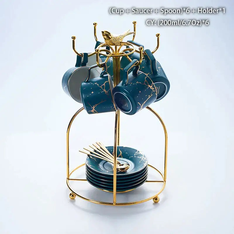 Elegant marble ceramic tea set – dining room gold pattern cups
