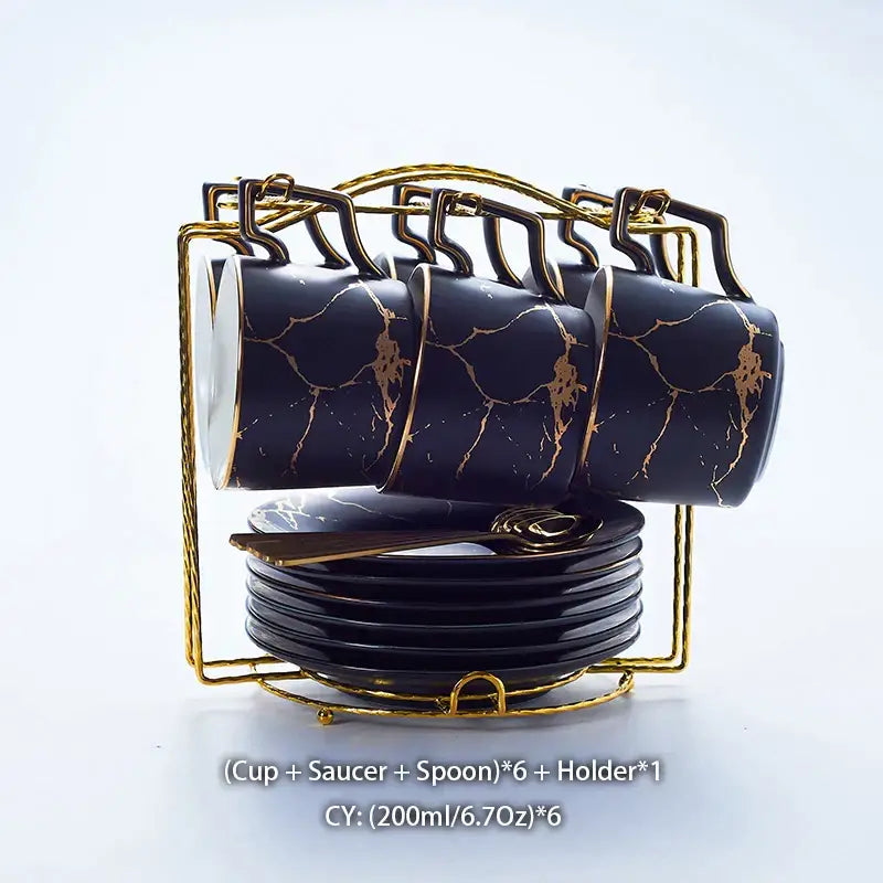 Elegant marble ceramic tea set – dining room gold pattern cups