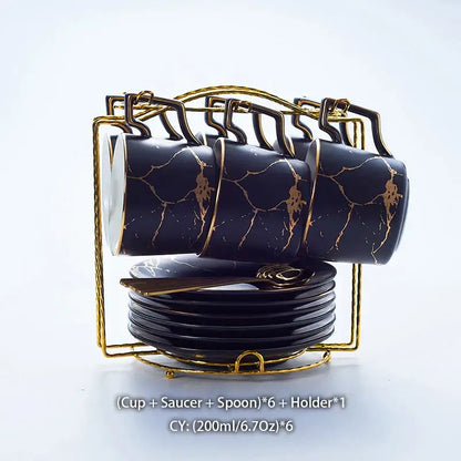 Elegant marble ceramic tea set – dining room gold pattern cups