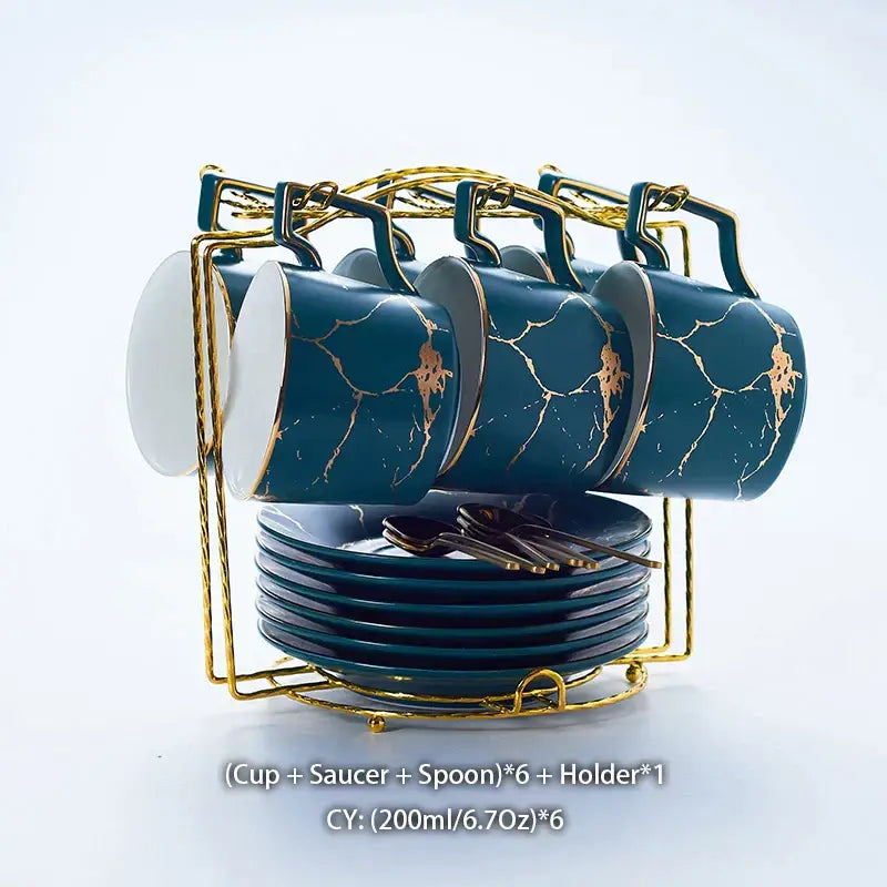 Elegant marble ceramic tea set – dining room gold pattern cups