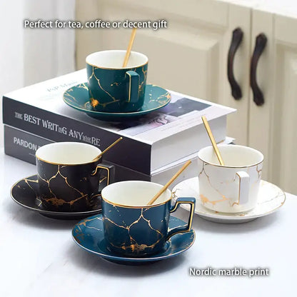 Elegant marble ceramic tea set – dining room gold pattern cups