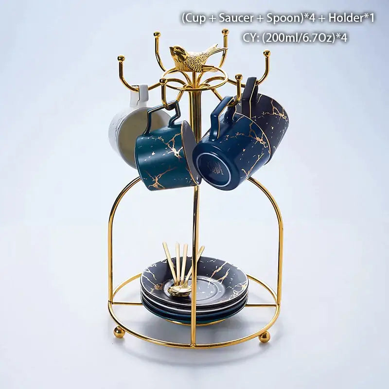 Elegant marble ceramic tea set – dining room gold pattern cups