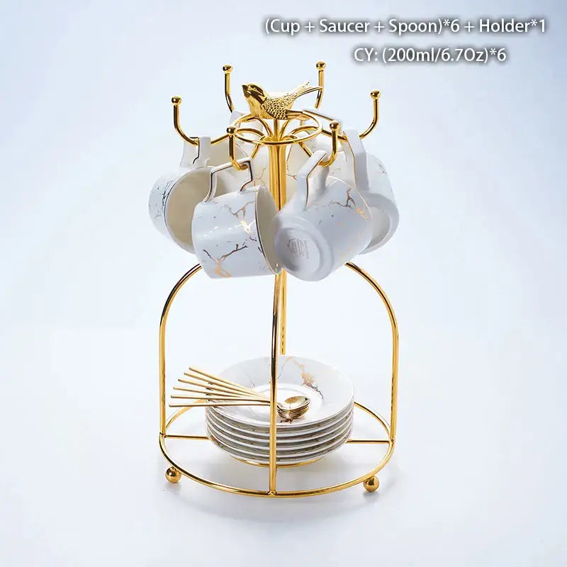 Elegant marble ceramic tea set – dining room gold pattern cups
