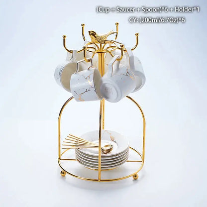 Elegant marble ceramic tea set – dining room gold pattern cups