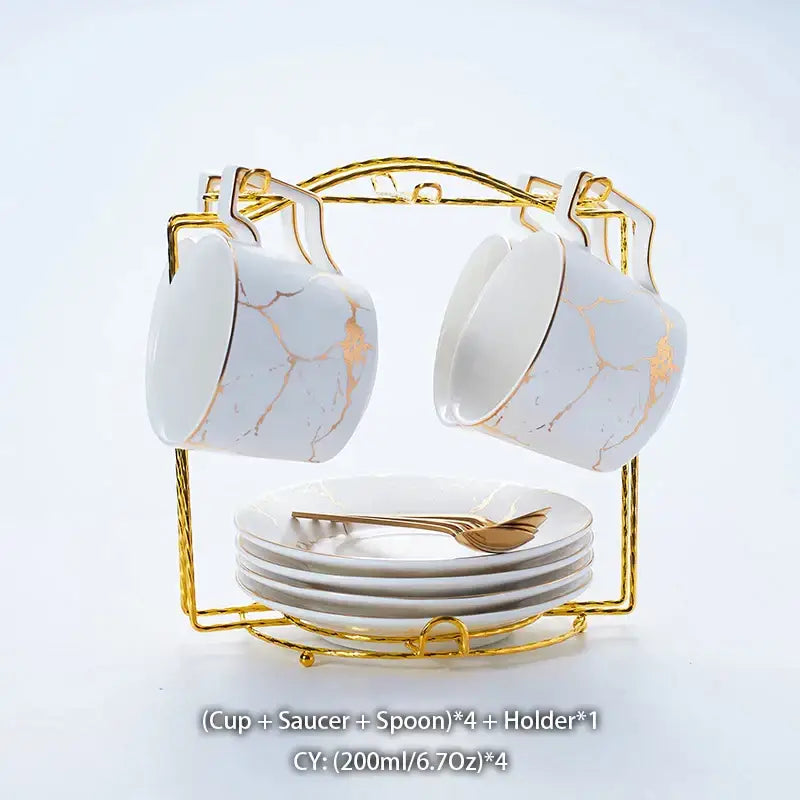 Elegant marble ceramic tea set – dining room gold pattern cups
