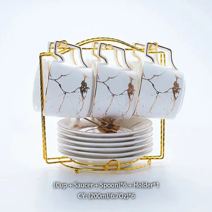 Elegant marble ceramic tea set – dining room gold pattern cups
