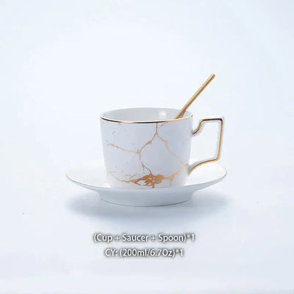 Elegant marble ceramic tea set – dining room gold pattern cups