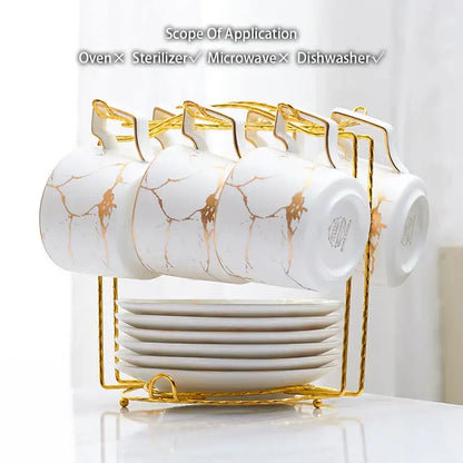 Elegant marble ceramic tea set – dining room gold pattern cups