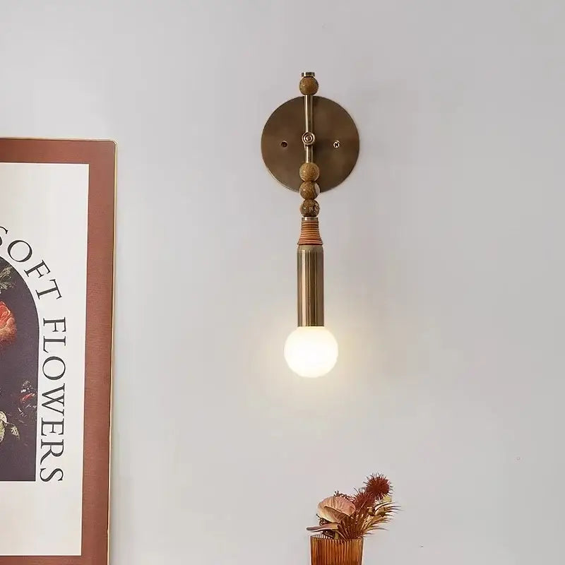 Elegant marble copper wall lamp with brass beads for living room