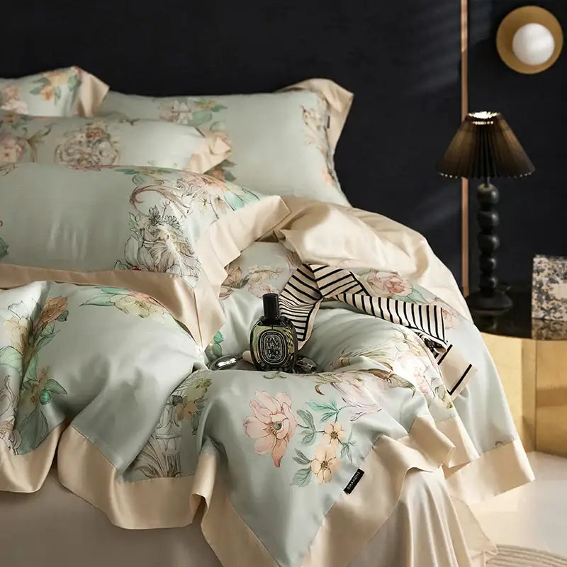 Elegant mint floral eucalyptus fiber bedding set bedroom decor