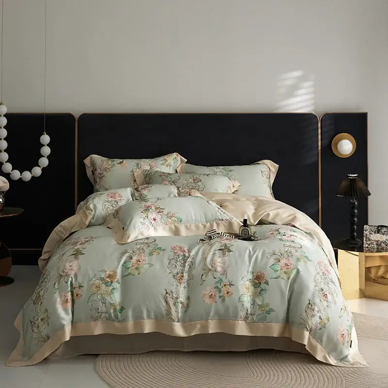 Elegant mint floral eucalyptus fiber bedding set bedroom decor