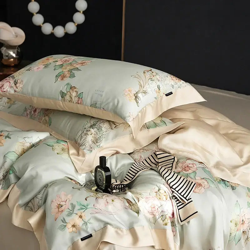 Elegant mint floral eucalyptus fiber bedding set bedroom decor