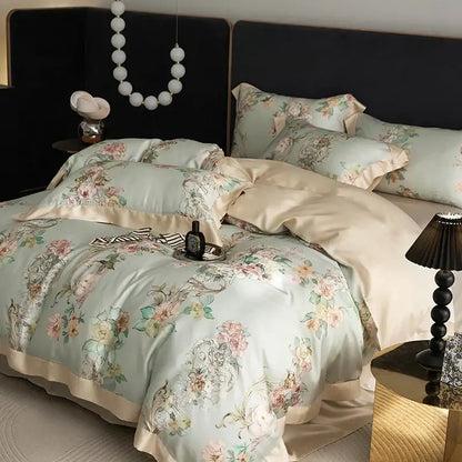 Elegant mint floral eucalyptus fiber bedding set bedroom decor