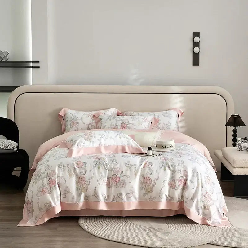 Elegant mint floral eucalyptus fiber bedding set bedroom decor