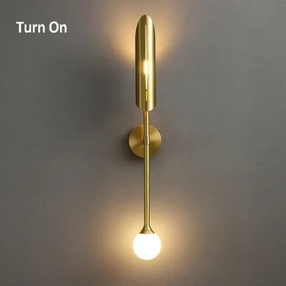 Elegant modern gold wall lamp bedroom sconce with frosted glass bulb