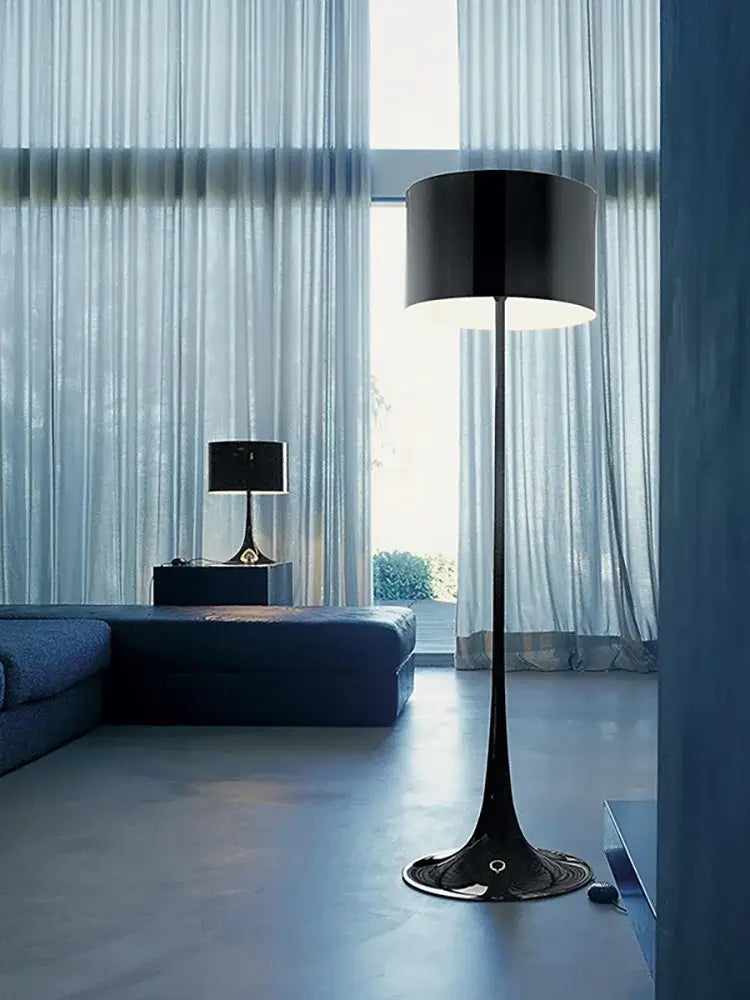 Elegant mushroom black floor lamp living room warm glow interior