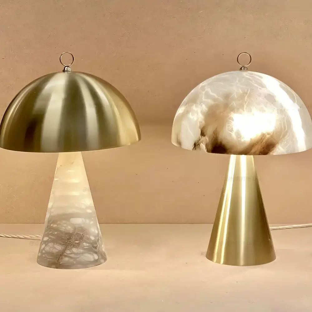 Elegant natural marble table lamp white & brass bedroom light