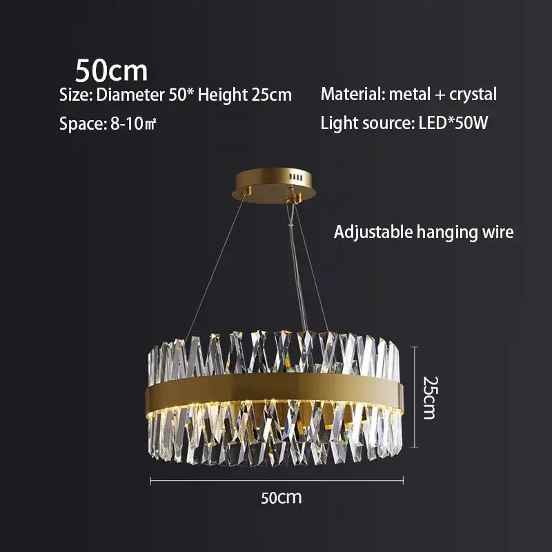 Elegant oval brushed gold rings crystal chandelier dining room light