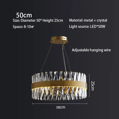 Elegant oval brushed gold rings crystal chandelier dining room light