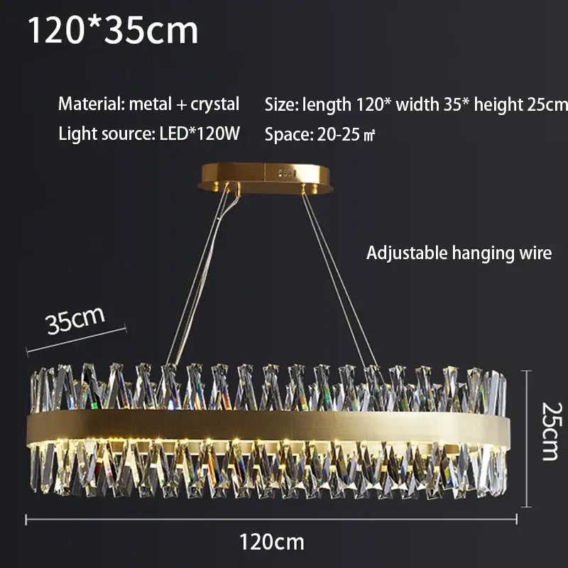 Elegant oval brushed gold rings crystal chandelier dining room light