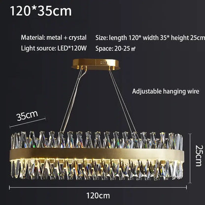 Elegant oval brushed gold rings crystal chandelier dining room light