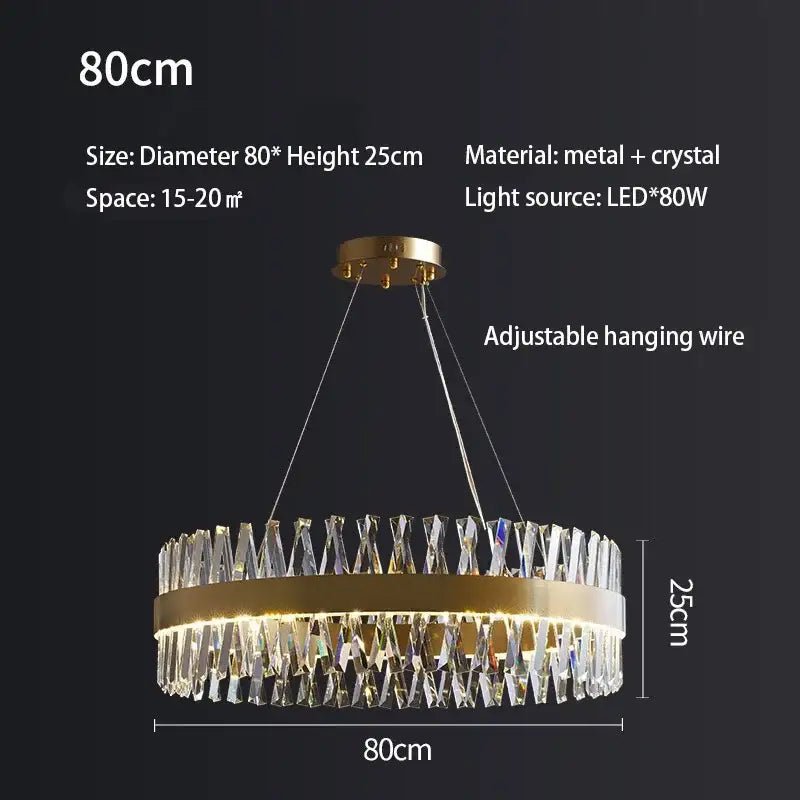 Elegant oval brushed gold rings crystal chandelier dining room light