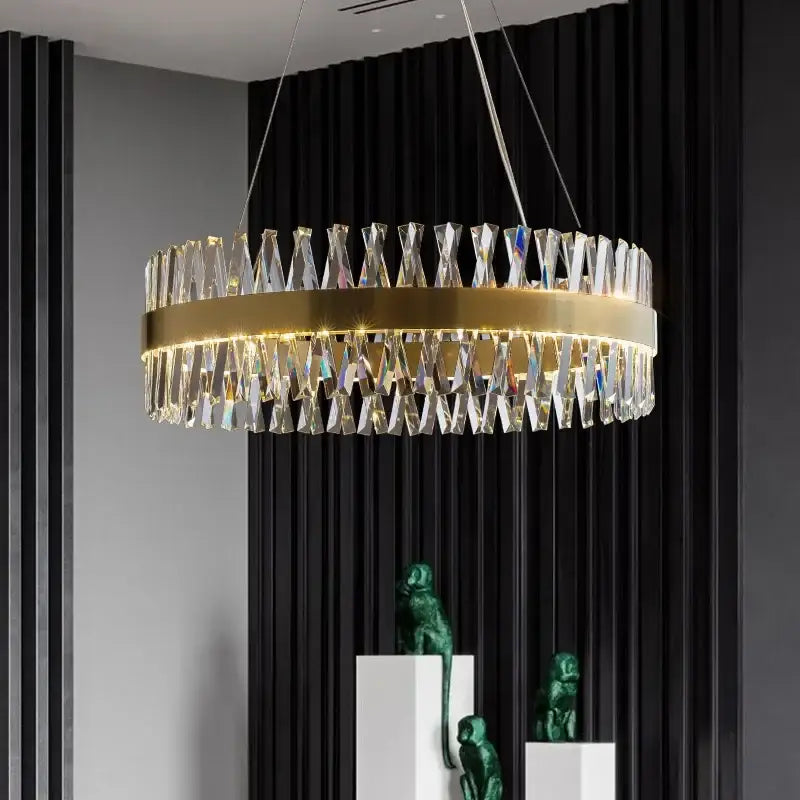 Elegant oval brushed gold rings crystal chandelier dining room light