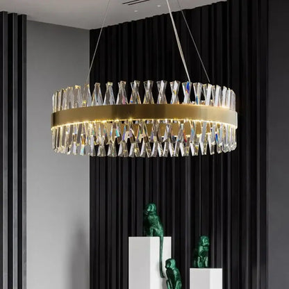 Elegant oval brushed gold rings crystal chandelier dining room light