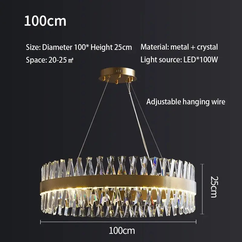 Elegant oval brushed gold rings crystal chandelier dining room light
