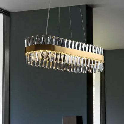 Elegant oval brushed gold rings crystal chandelier dining room light