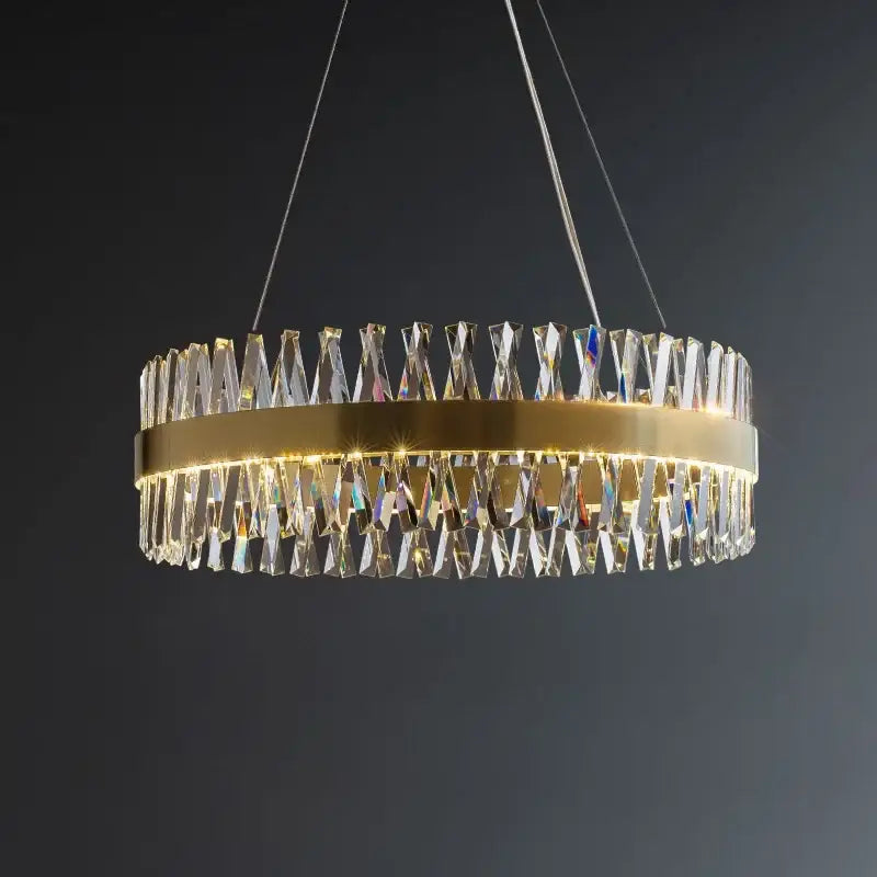 Elegant oval brushed gold rings crystal chandelier dining room light