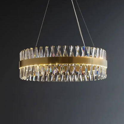 Elegant oval brushed gold rings crystal chandelier dining room light