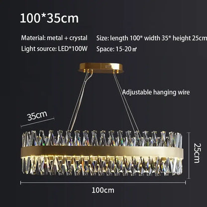Elegant oval brushed gold rings crystal chandelier dining room light