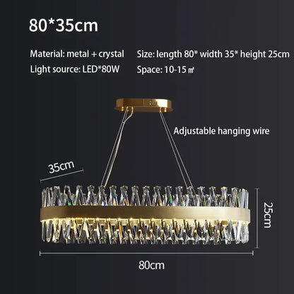 Elegant oval brushed gold rings crystal chandelier dining room light