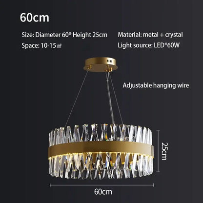 Elegant oval brushed gold rings crystal chandelier dining room light