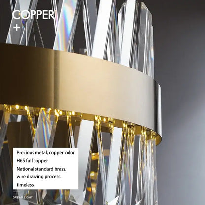 Elegant oval brushed gold rings crystal chandelier dining room light